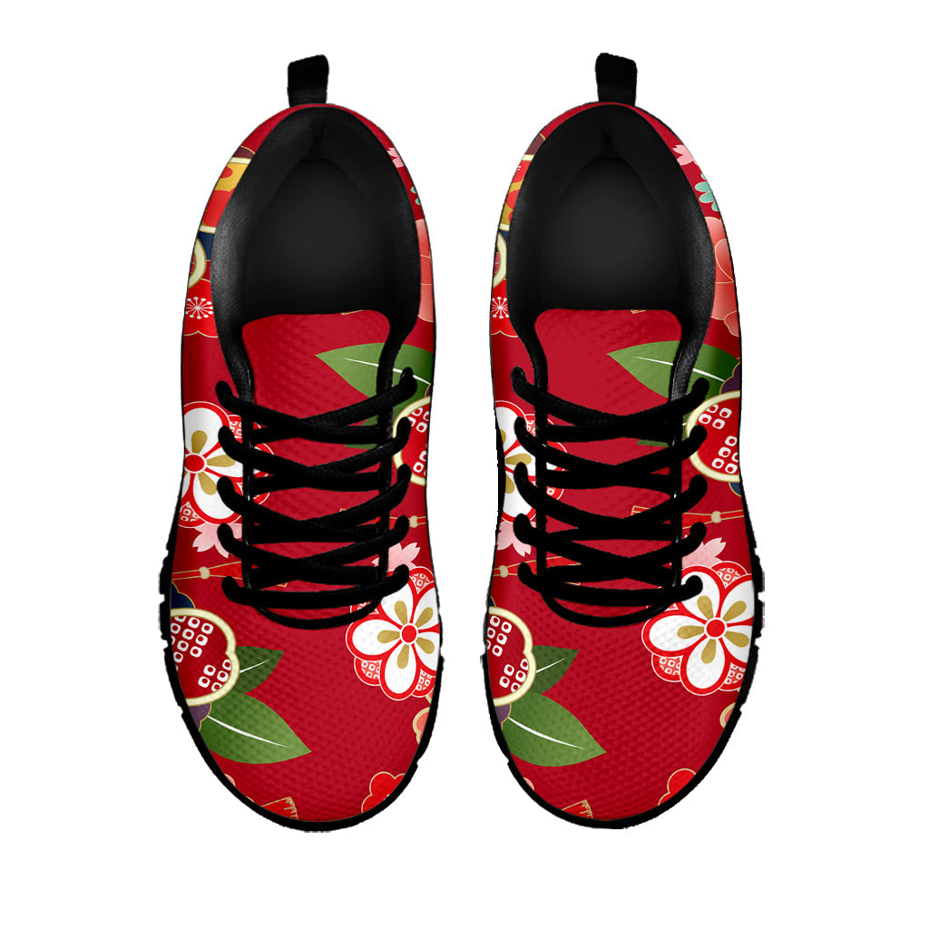 Japanese Kimono Pattern Print Black Running Shoes