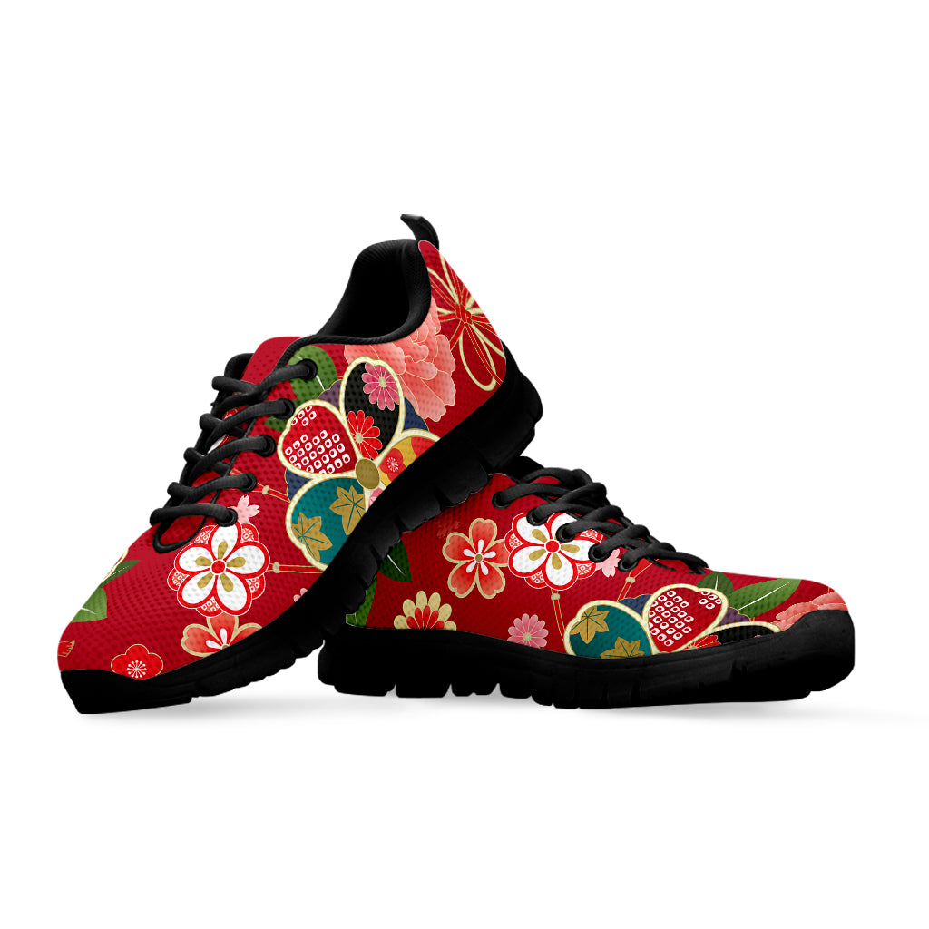 Japanese Kimono Pattern Print Black Running Shoes