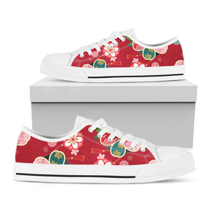 Japanese Kimono Pattern Print White Low Top Sneakers