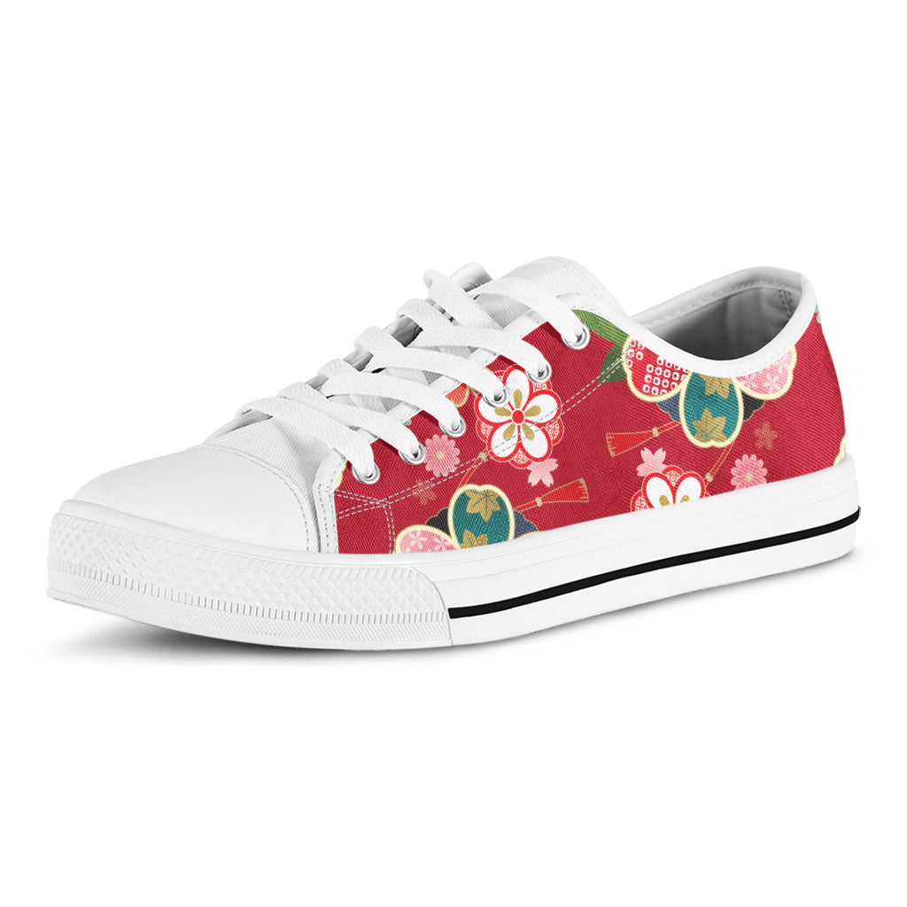 Japanese Kimono Pattern Print White Low Top Sneakers