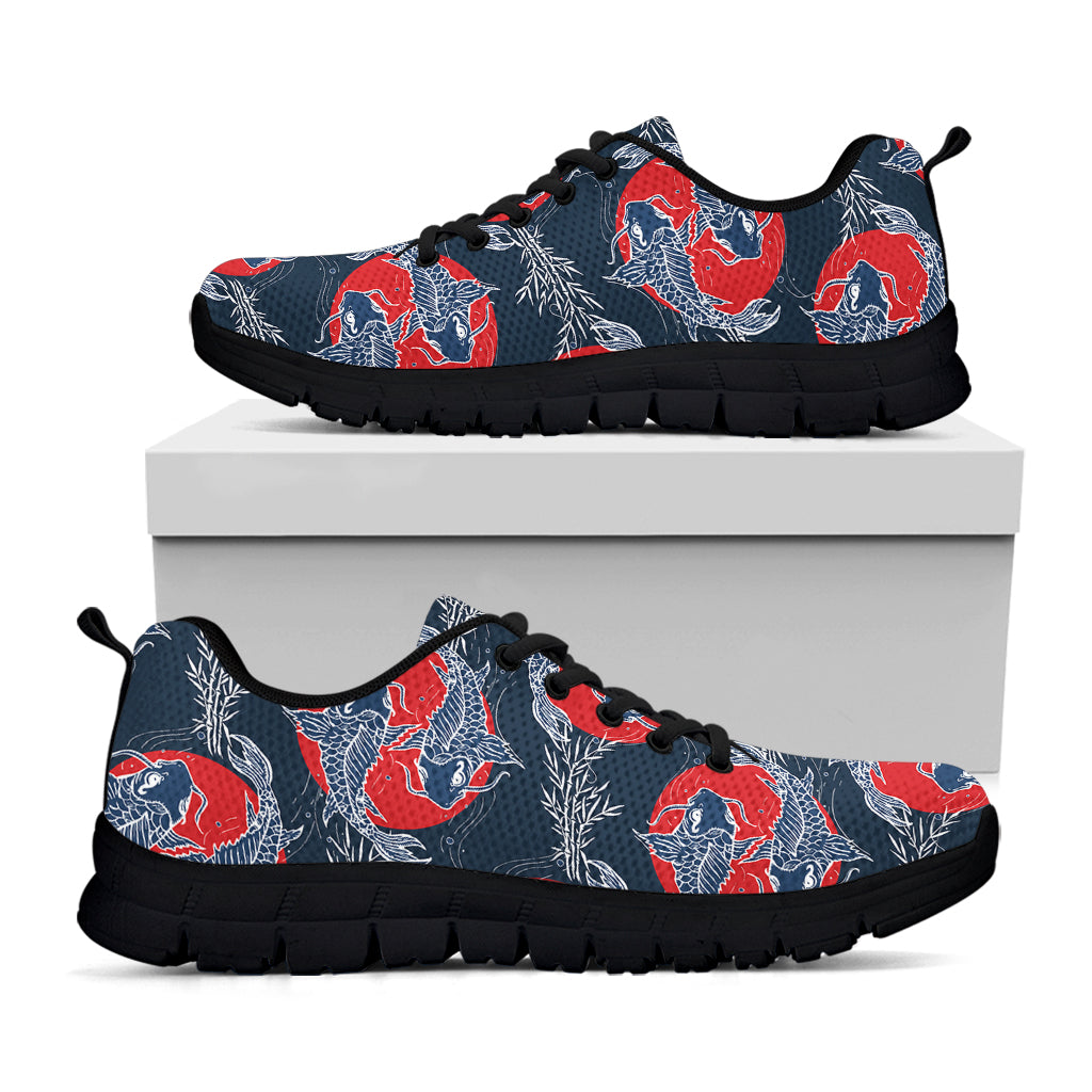 Japanese Koi Carp Fish Pattern Print Black Running Shoes