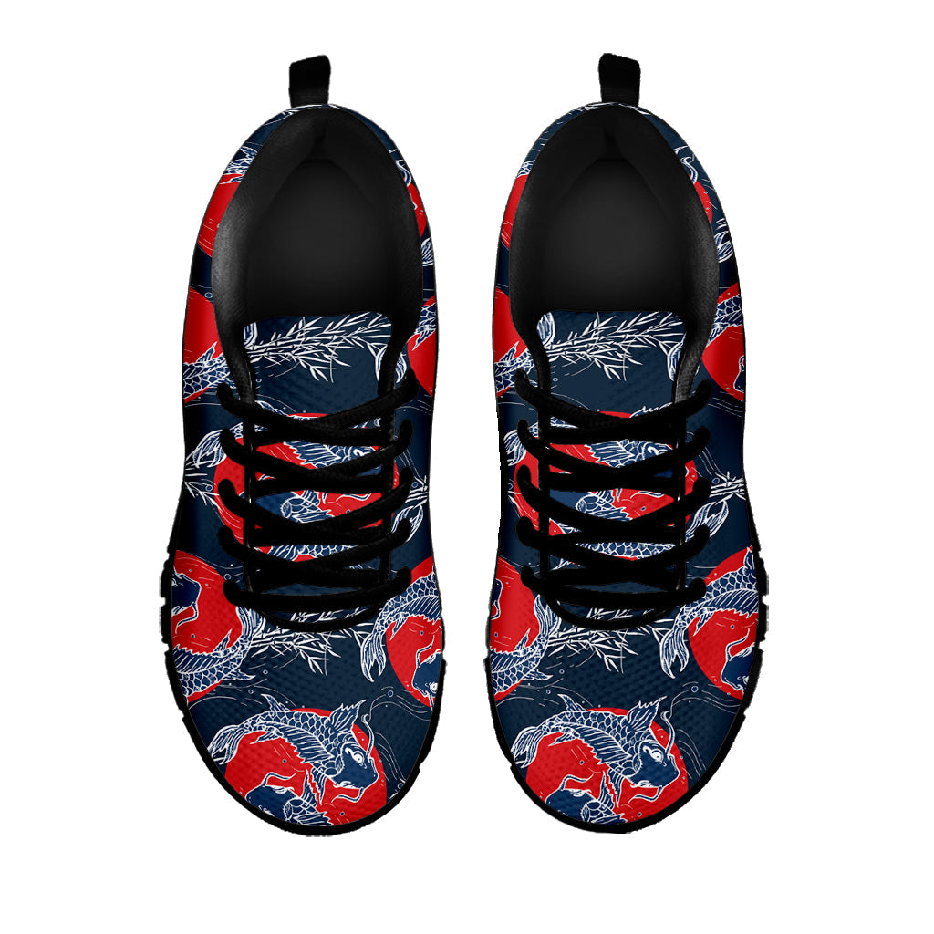 Japanese Koi Carp Fish Pattern Print Black Running Shoes