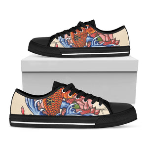 Japanese Koi Fish Tattoo Print Black Low Top Sneakers