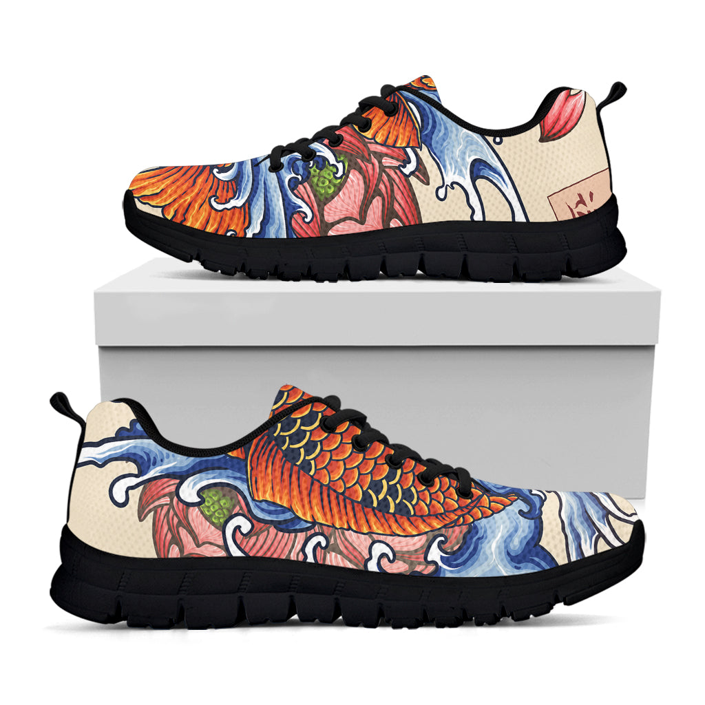 Japanese Koi Fish Tattoo Print Black Running Shoes