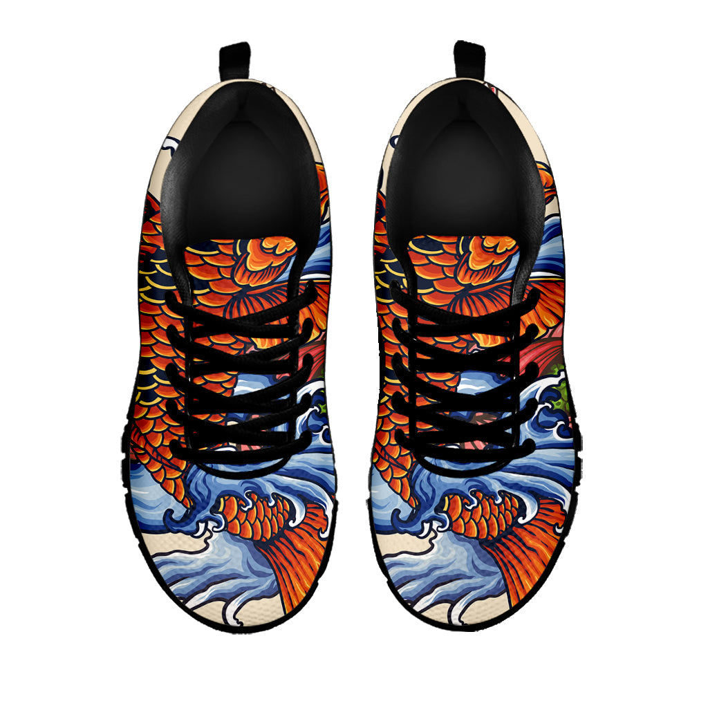 Japanese Koi Fish Tattoo Print Black Running Shoes