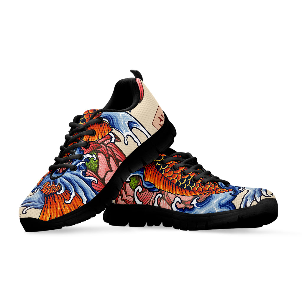 Japanese Koi Fish Tattoo Print Black Running Shoes