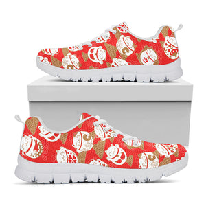 Japanese Lucky Cat Pattern Print White Running Shoes