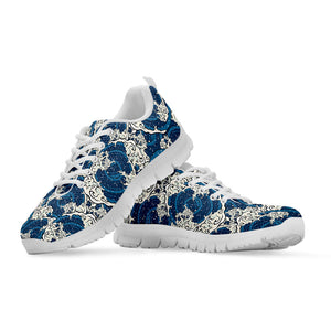 Japanese Ocean Wave Pattern Print White Running Shoes