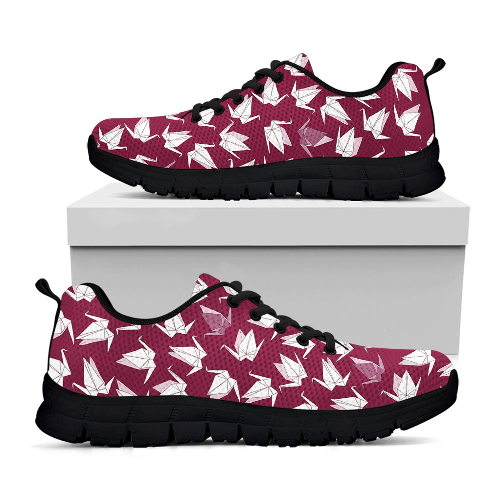 Japanese Origami Crane Pattern Print Black Running Shoes