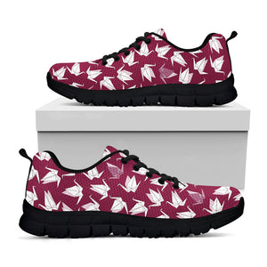 Japanese Origami Crane Pattern Print Black Running Shoes