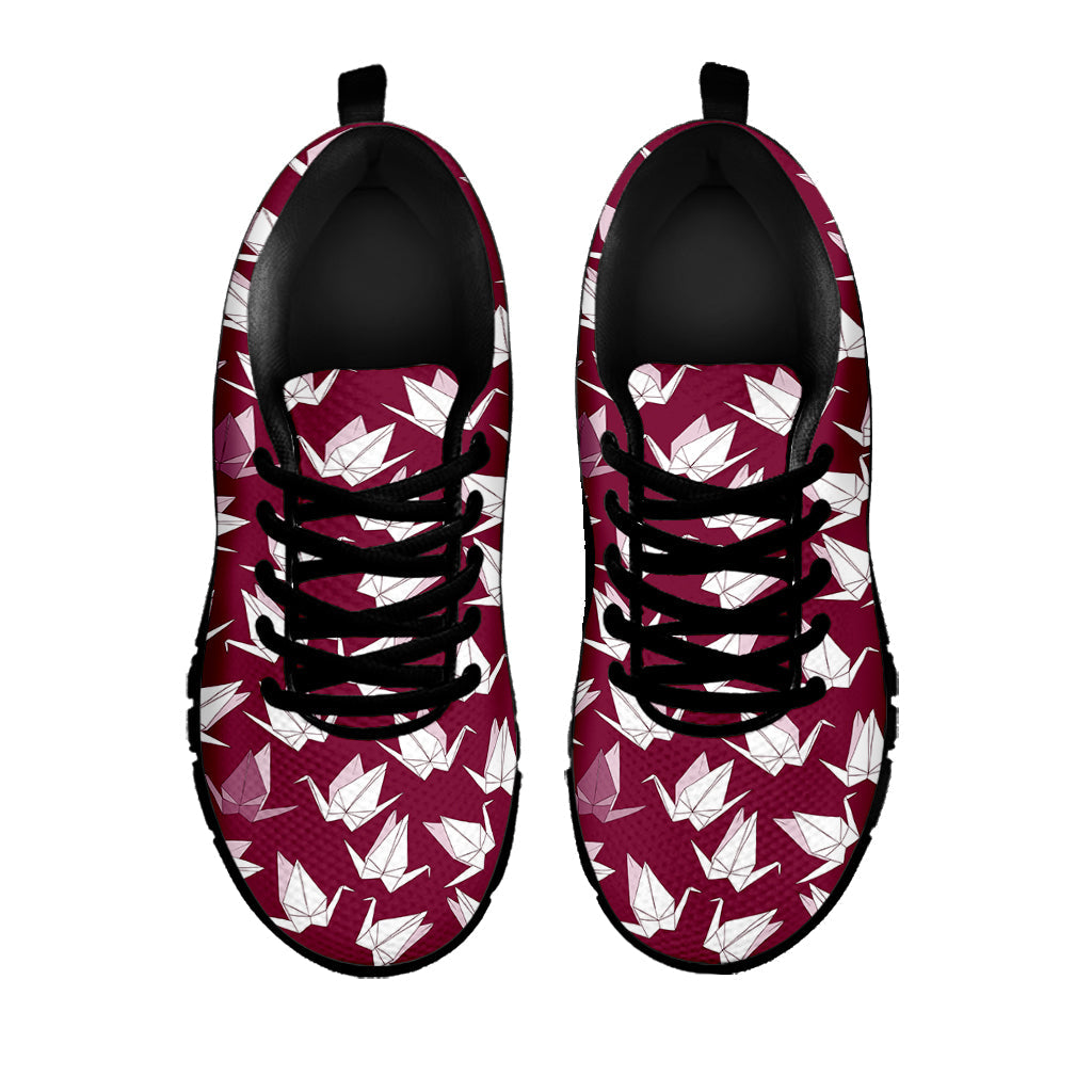Japanese Origami Crane Pattern Print Black Running Shoes