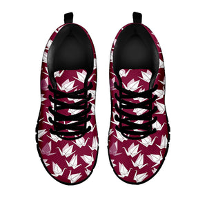 Japanese Origami Crane Pattern Print Black Running Shoes