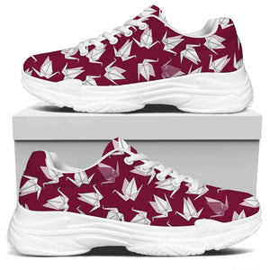 Japanese Origami Crane Pattern Print White Chunky Shoes