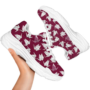 Japanese Origami Crane Pattern Print White Chunky Shoes