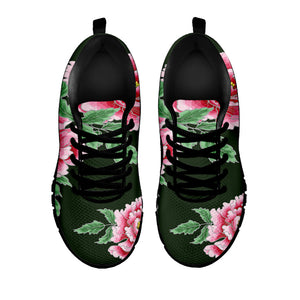 Japanese Peony Print Black Running Shoes