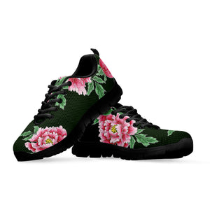 Japanese Peony Print Black Running Shoes