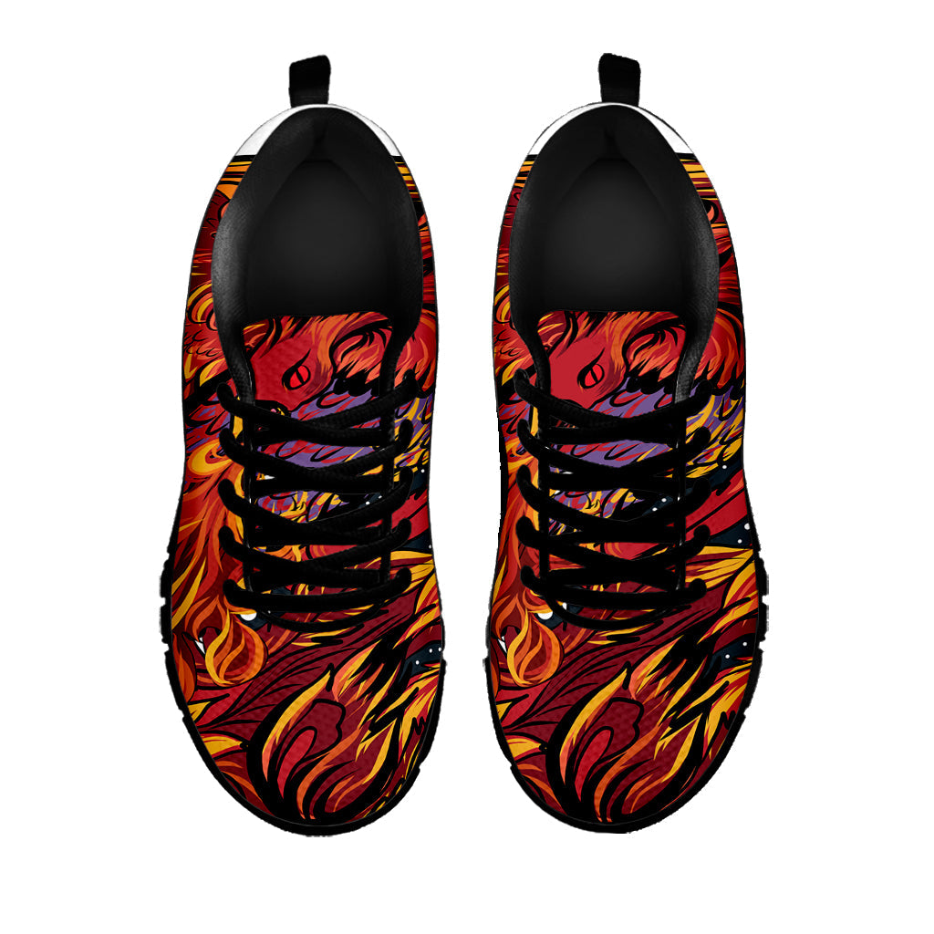 Japanese Phoenix Print Black Running Shoes