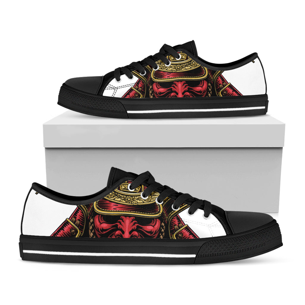 Japanese Samurai Helmet Print Black Low Top Sneakers