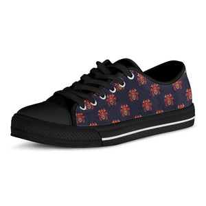 Japanese Samurai Pattern Print Black Low Top Sneakers