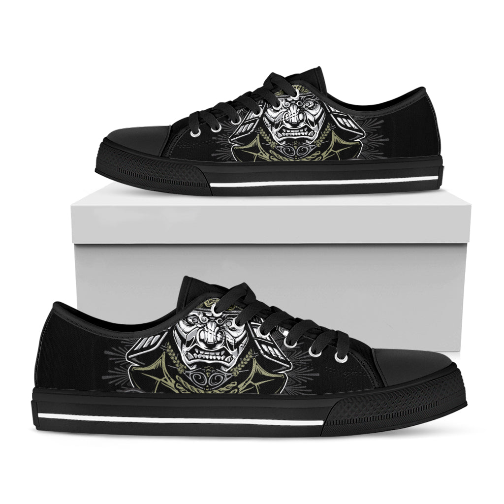 Japanese Samurai Warrior Print Black Low Top Sneakers