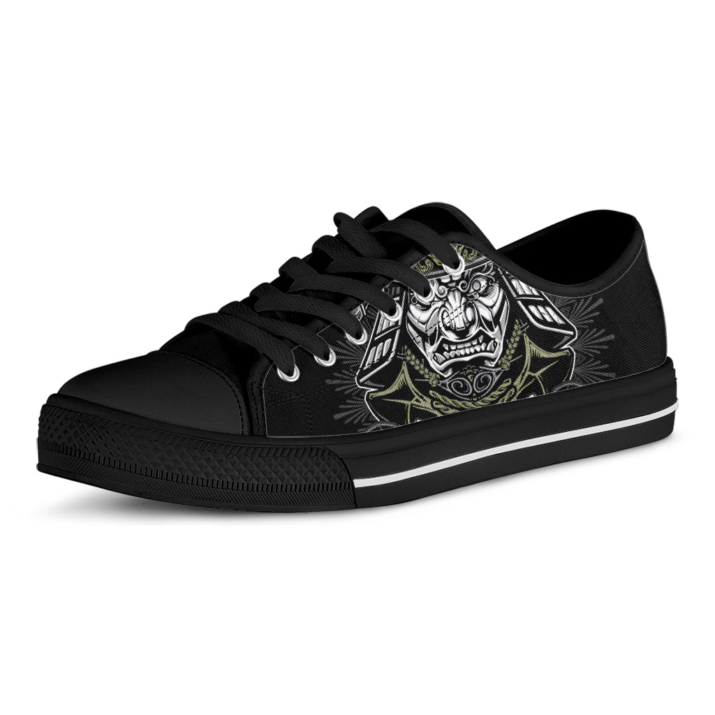 Japanese Samurai Warrior Print Black Low Top Sneakers