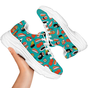 Japanese Sushi And Rolls Pattern Print White Chunky Shoes