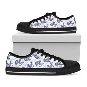 Japanese White Tiger Pattern Print Black Low Top Sneakers