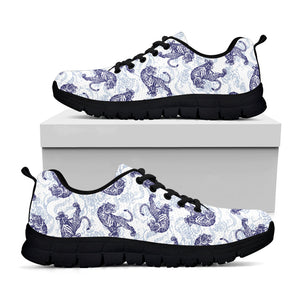 Japanese White Tiger Pattern Print Black Running Shoes