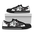 Japanese White Tiger Tattoo Print Black Low Top Sneakers