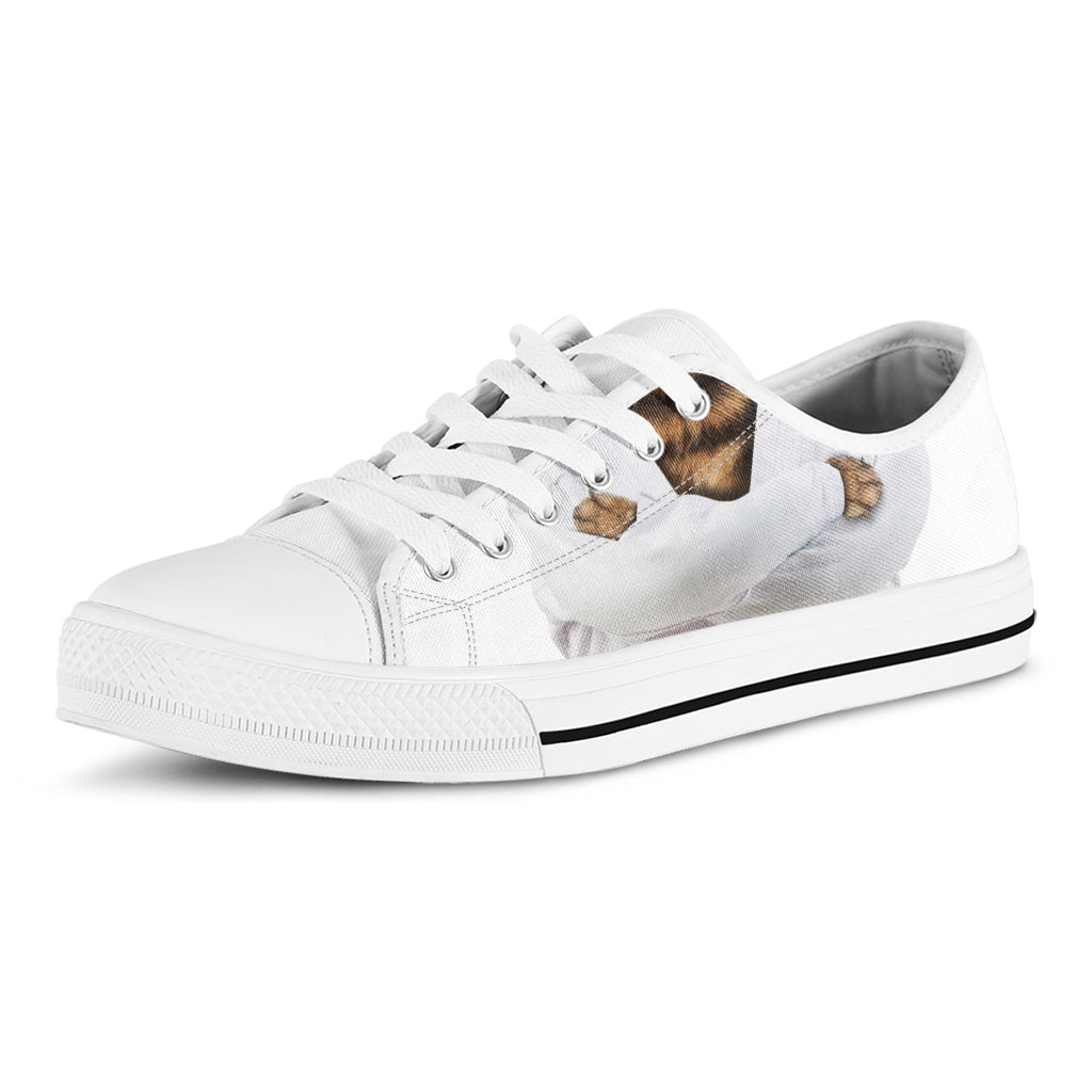 Karate Cat Print White Low Top Sneakers
