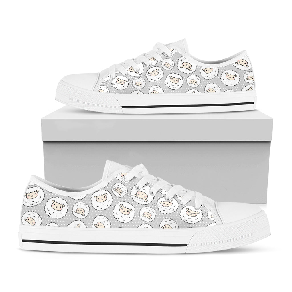 Kawaii Sheep Pattern Print White Low Top Sneakers