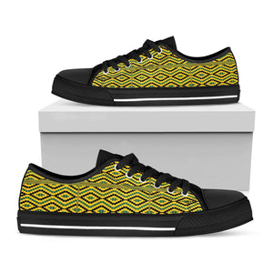 Kente African Pattern Print Black Low Top Sneakers