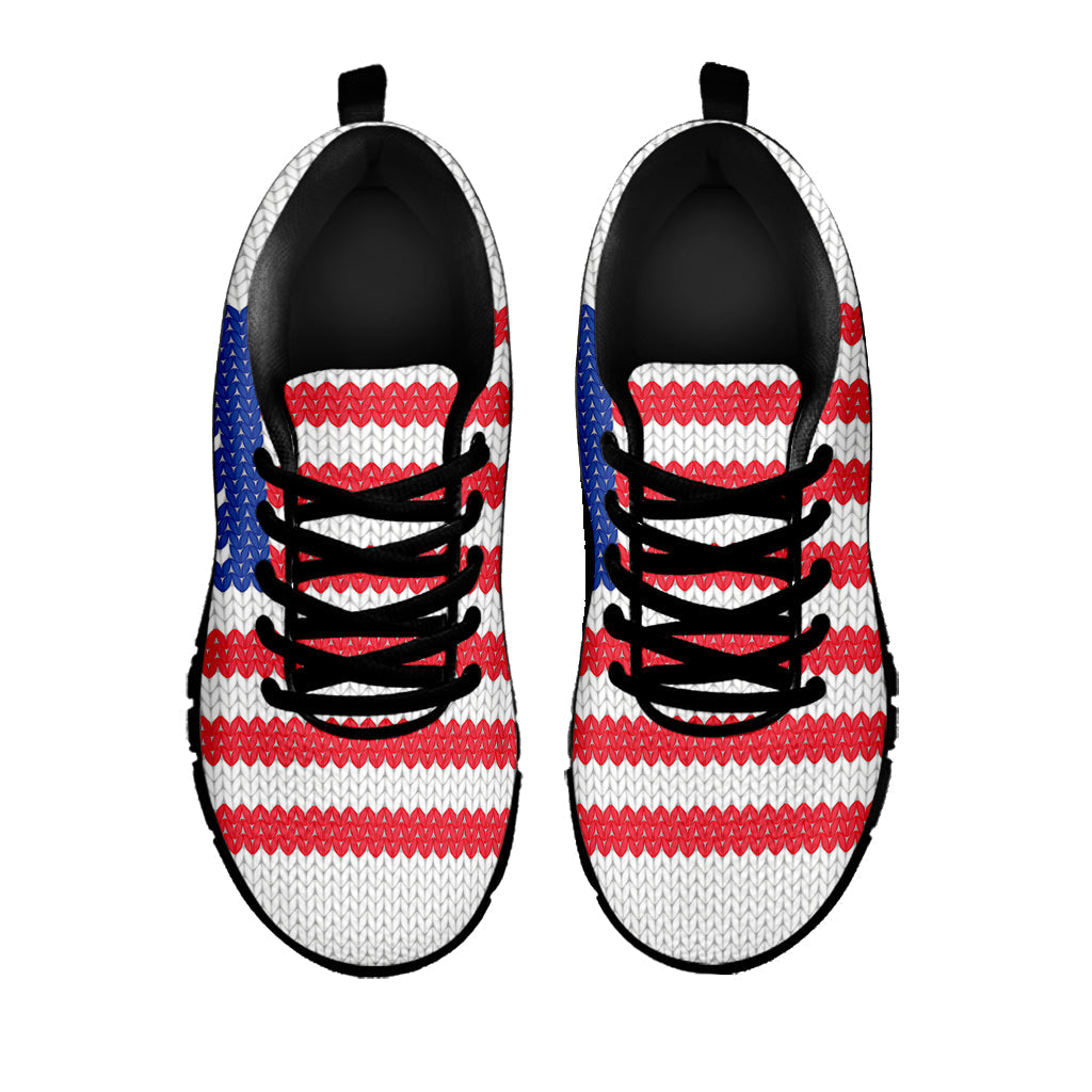 Knitted American Flag Print Black Running Shoes