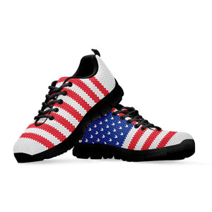 Knitted American Flag Print Black Running Shoes