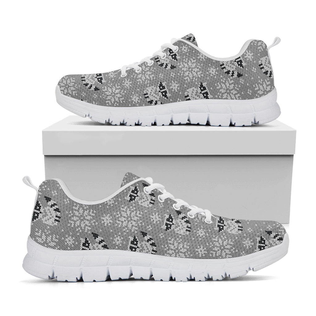 Knitted Raccoon Pattern Print White Running Shoes