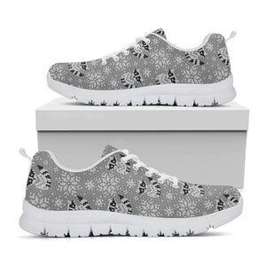 Knitted Raccoon Pattern Print White Running Shoes