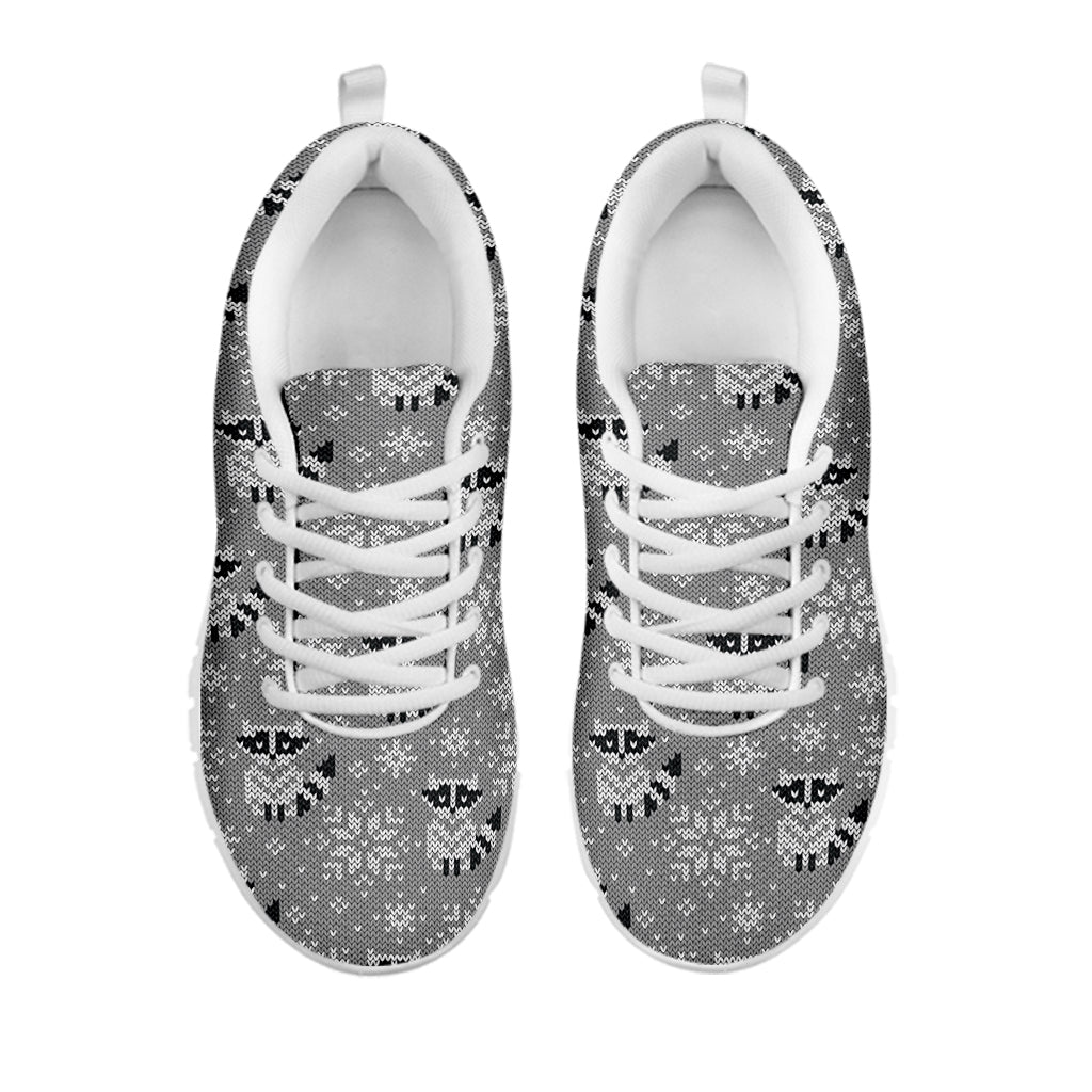 Knitted Raccoon Pattern Print White Running Shoes