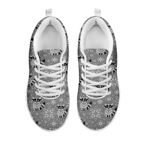 Knitted Raccoon Pattern Print White Running Shoes