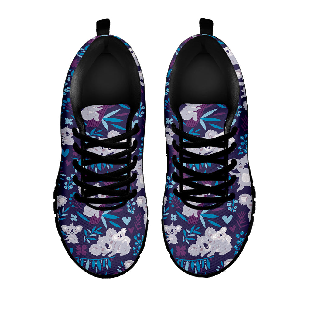 Koala Forest Pattern Print Black Running Shoes
