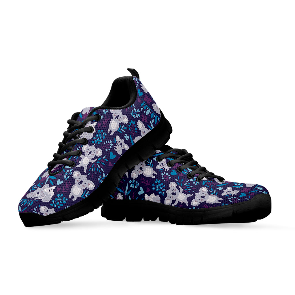 Koala Forest Pattern Print Black Running Shoes