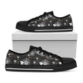 Koi Carp And Chrysanthemum Pattern Print Black Low Top Sneakers