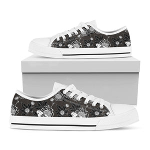 Koi Carp And Chrysanthemum Pattern Print White Low Top Sneakers