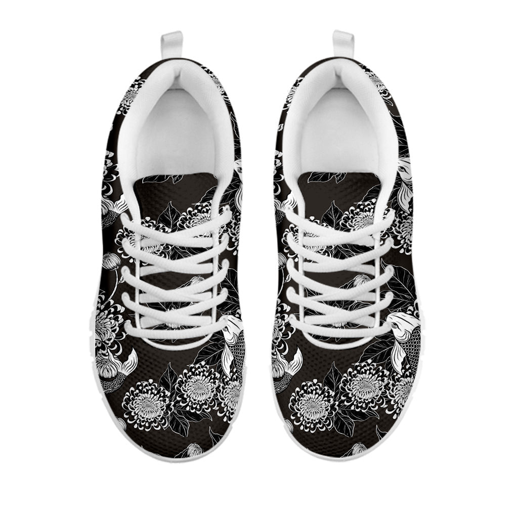 Koi Carp And Chrysanthemum Pattern Print White Running Shoes