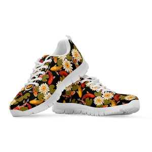 Koi Carp And Lotus Pattern Print White Running Shoes