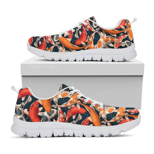 Koi Carp Pattern Print White Running Shoes