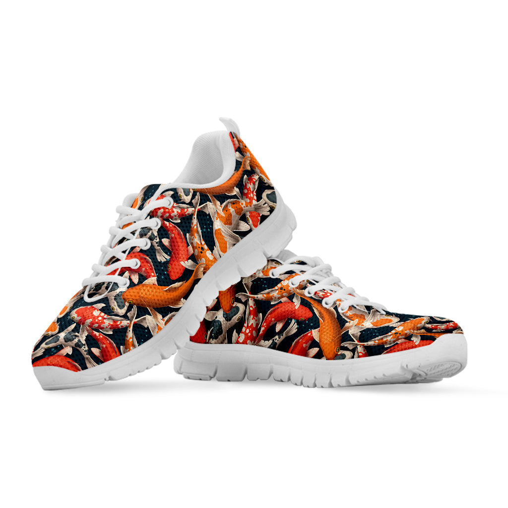 Koi Carp Pattern Print White Running Shoes
