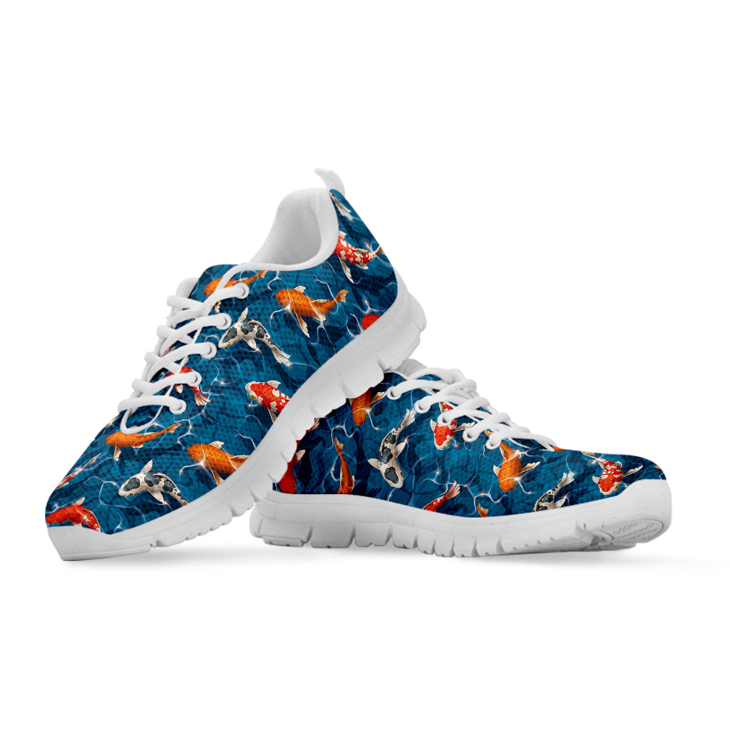 Koi Fish Pattern Print White Running Shoes