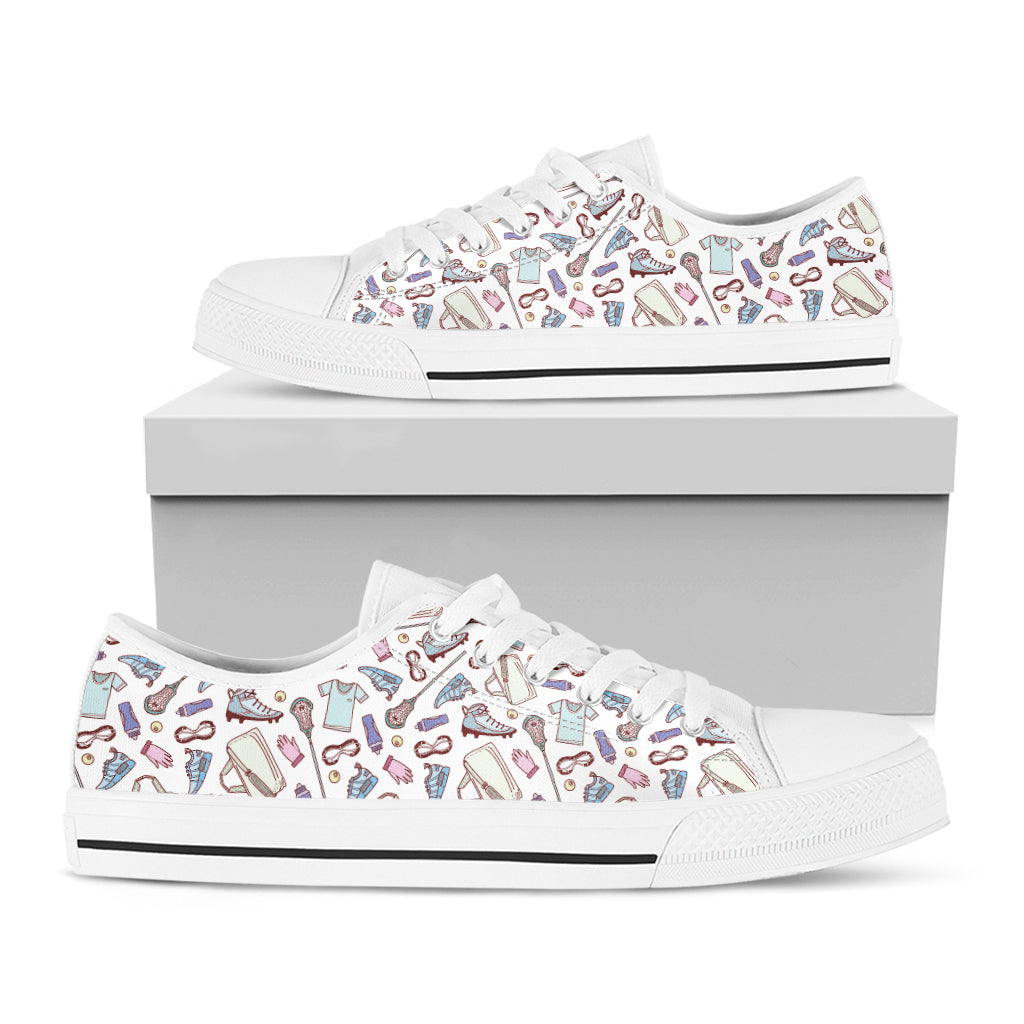 Lacrosse Sport Pattern Print White Low Top Sneakers