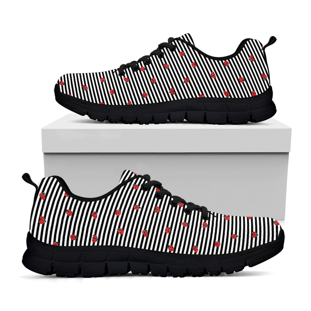 Ladybug Striped Pattern Print Black Running Shoes