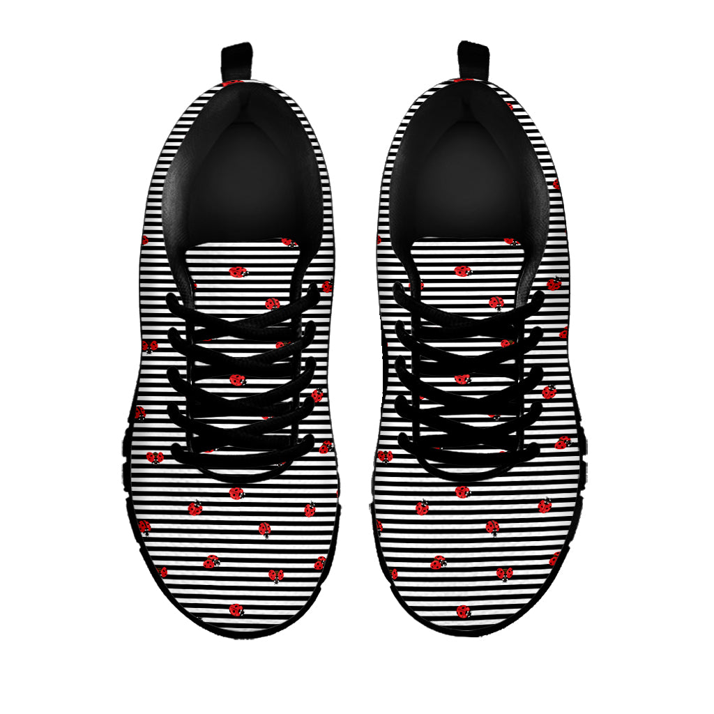Ladybug Striped Pattern Print Black Running Shoes